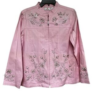 Quaker Factory Pink Embellished Denim Like Jacket Size Small NWOT